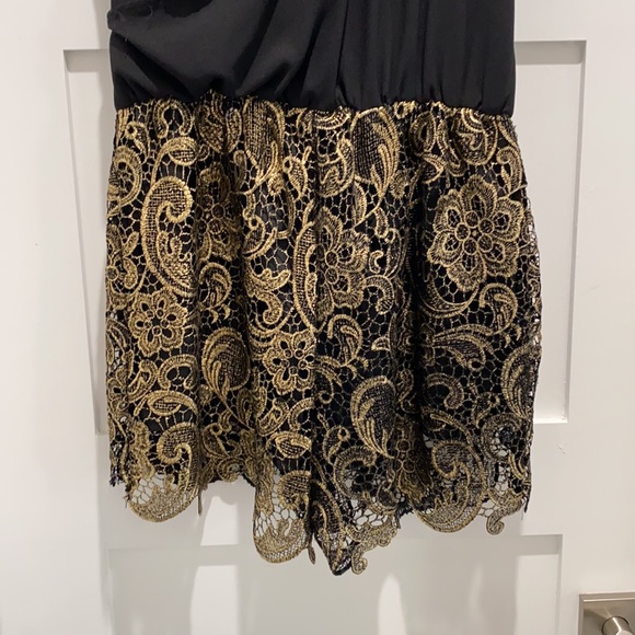 Sexy romper for women black with gold lace shorts - Picture 3 of 5